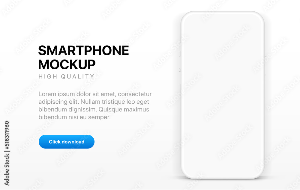 Aufkleber Realistic minimal flat smartphone mockup isolated with white blank screen. Smart phone mockup collection. Device front view. 3D mobile phone with shadow on white background.