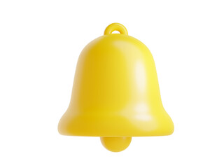 Notification bell icon 3d render - cute cartoon illustration of simple yellow bell for reminder or notice concept.