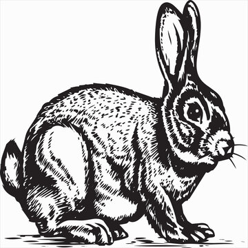 Vector, Image of rabbit, black and white color, transparent background

