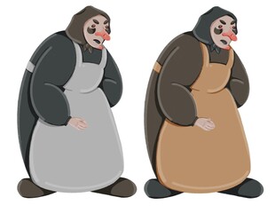 A set of raster illustrations depicting a character from a fairy tale. Baba Yana is an old woman in dark colors. Grandma is a witch from fairy tales for books. Pencil style, hand drawing. 