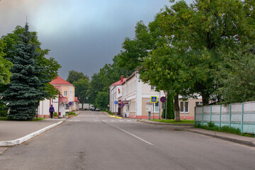 Fototapeta na wymiar Gorodok, Belarus - July 17, 2022 : city center in the early morning