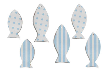 Wooden fish classic decorations set on white