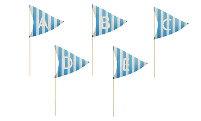 Marine flags Latin alphabet. Classic ABC decorations on white background. Part 1