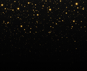 Fototapeta na wymiar Golden confetti and glitter texture on black background. Sparkling space magical dust particles. Christmas concept.