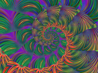 spiral swirl with tropical implications - suggesting leaves, fronds, petals, feathers