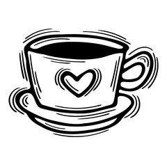 Doodle cup. Coffee, tea theme. Hot drink. Outline hand drawn design