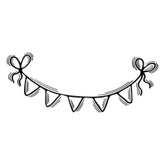 Hand drawn birthday garland and flags. Wedding, party. Sketch style. Holiday decoration