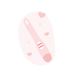 Pregnancy test with positive result two lines illustration with flowers. Waiting for a new baby happy mother concept.