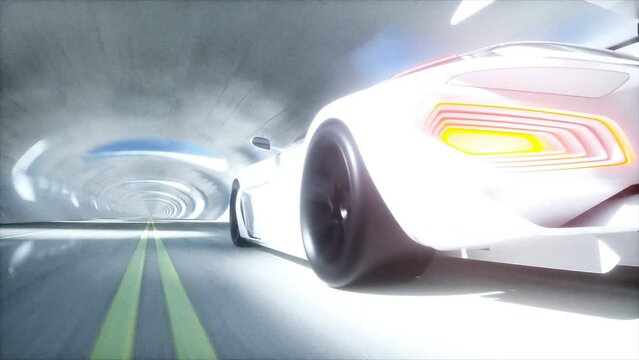 Futuristic sci fi tunnel. futuristic sport car. Realistic 4k animation.