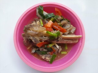 beef rib soup vegetable in bowl top view on a white background. background meal concept, lunch, cuisine, food recipes, cook, cooking, processed meat, delicious, gourmet, homemade food, restaurant