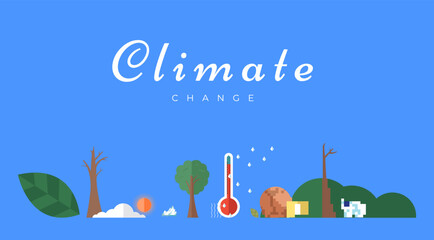 Climate change vector banner template. North Pole, melting glaciers, polar bear on ice floe. Global warming, sea level rise, nature damage. World Environment day. Ecology hazards, air pollution