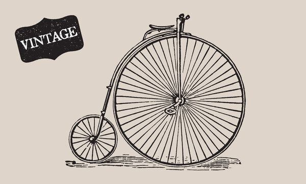 Vintage vehicles. Retro Bicycle Set. Wheel Illustration. Ride Transportation. Travel Antique Transport. Passenger bike. Retro Line Drawing. Engraving Old Transport. Invention Machine. Travel concept