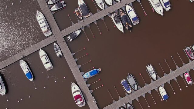 Aerial view of the Haukilahti marina in Espoo on a summer day, Finland.