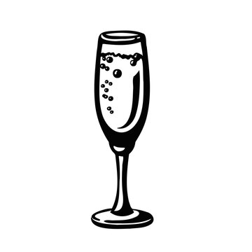 glasses with sparkling wine, champagne silhouette illustration
