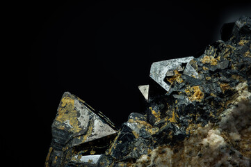 Magnetite (natural magnet, iron ore) detail close-up semi-precious gemstone macro 