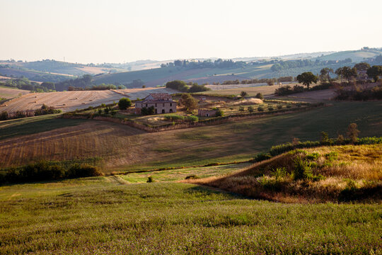 Farmhouse in the fields in the hills between Pesaro and Tavullia in Italy