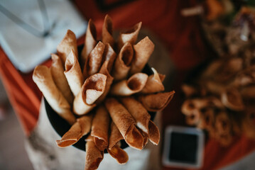 Table top view of spicy food stock photo.