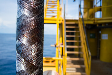 The heated medium oil pipeline is protected with synthetic fibers to maintain a temperature...