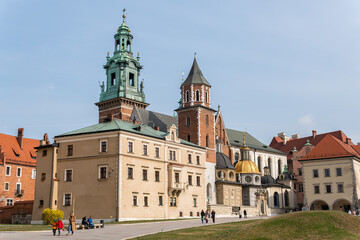 Fototapeta na wymiar Poland, Krakow – March 30, 2022: Wawel Hill, Wawel Royal Castle, center, sightseing, place of interest
