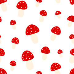 Seamless pattern mushrooms fly agaric vector illustration