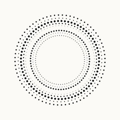 Halftone design element. Abstract background. Dotted round logo. Halftone swirl object. Halftone dots circle texture, pattern, object. Vector art illustration.