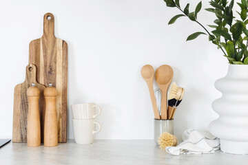 Eco-friendly kitchenware and utensils in kitchen interior design