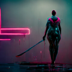 Digital 3D abstract figurative illustration in futuristic Neo-noir style - 518324788