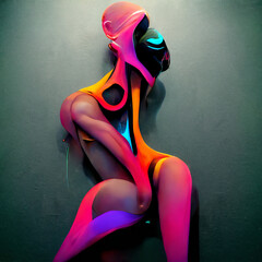Digital 3D abstract figurative illustration in futuristic Neo-noir style - 518324938