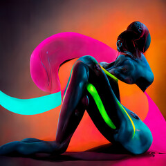 Digital 3D abstract figurative illustration in futuristic Neo-noir style
