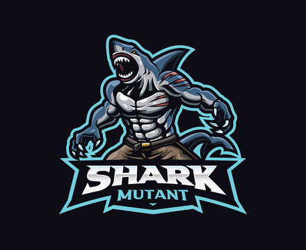 Angry shark mascot logo design