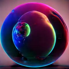 futuristic neon 3D bubble or sphere with 3d liquid shapes inside, circle objects with gradient texture, glowing fluid shapes. Modern design, 3D render - 518325361