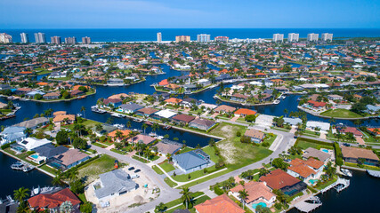 Aerial View Showing the Waterways in Marco Island, Florida with the Gulf of Mexico in the Distance...