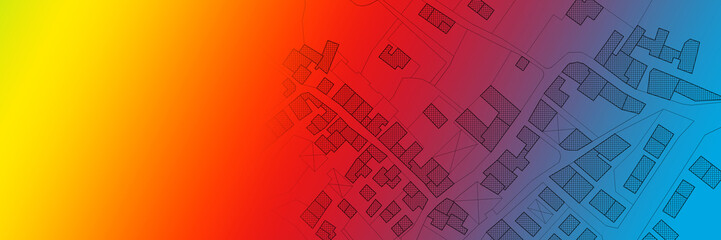 Imaginary cadastral map of territory with buildings, roads and land parcel - land registry concept illustration against a colored background