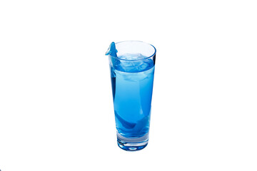 ..Cocktail glass with blue alcoholic drink  decorated with jelly acula. Isolated on white. .