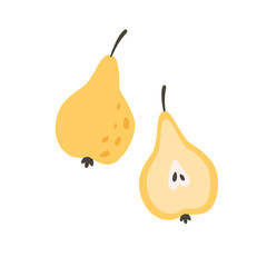 Fresh pear with half pear. Summer fruit. Healthy food. Vector illustration in flat style