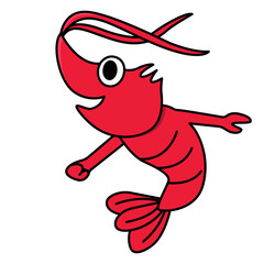 happy shrimp cartoon illustration on white background