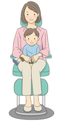 耳鼻科用診療椅子に子供を固定して座るイラスト