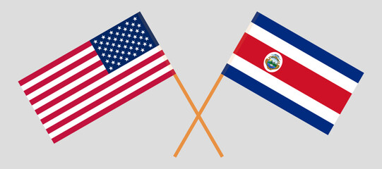 Crossed flags of the USA and Costa Rica. Official colors. Correct proportion