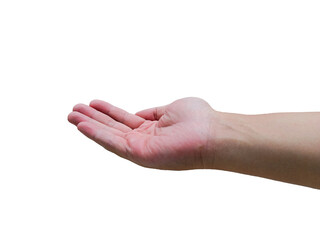 Hand open of a young Asian man . Gesture isolated on white background with clipping path.