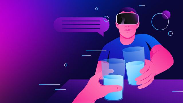 Hanging Out With Friends In Virtual Reality. Metaverse Illustration. Vector Illustration