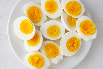 Fototapeta na wymiar Boiled eggs on white plate