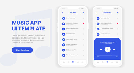 Web mobile application interface for music player application for mobile app, business, website. Sound app UI UX GUI template. Responsive website wireframes. Web design UI kit. Music Dashboard.