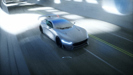 Plakat Futuristic sci fi tunnel. futuristic sport car. 3d rendering.