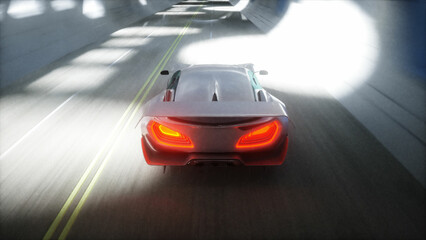 Plakat Futuristic sci fi tunnel. futuristic sport car. 3d rendering.