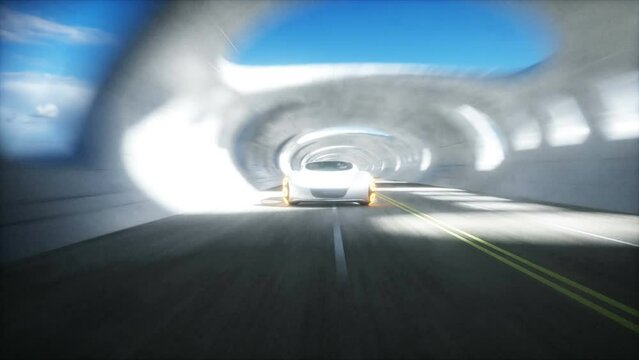 Futuristic sci fi tunnel. futuristic sport car. Realistic 4k animation.