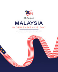 Malaysia independence day print template with wavy ribbon illustration