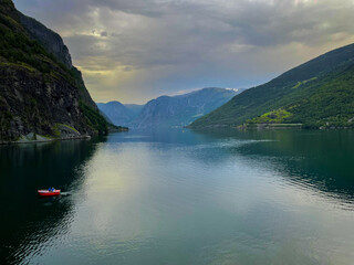 The Aurlandsfjord near Flam in Norway, West-Norway, Europe
