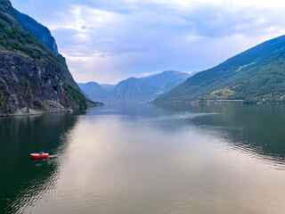 The Aurlandsfjord near Flam in Norway, West-Norway, Europe