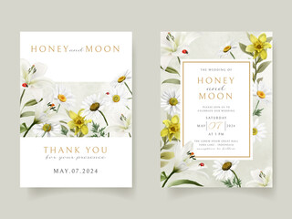 Beautiful floral and ladybugs wedding invitation card