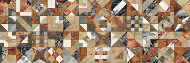 abstract geometric background. Mixed wall mosaic tiles with artificial marble stone texturesModern wallpaper